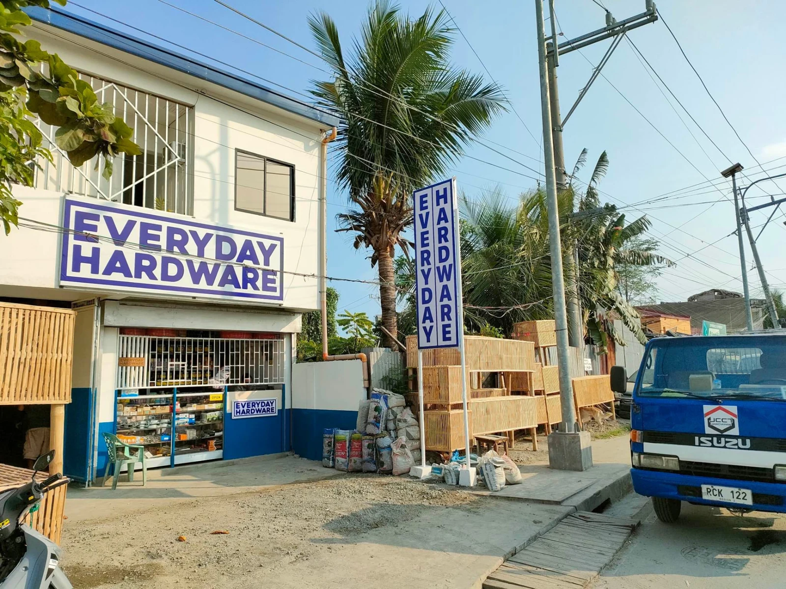 Taytay Rizal Branch storefront with Everyday Hardware signs, stocked entrance, and delivery truck